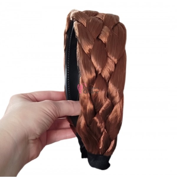 Bentita pentru par impletita spic din fibra sintetica lata BST020OO Castaniu